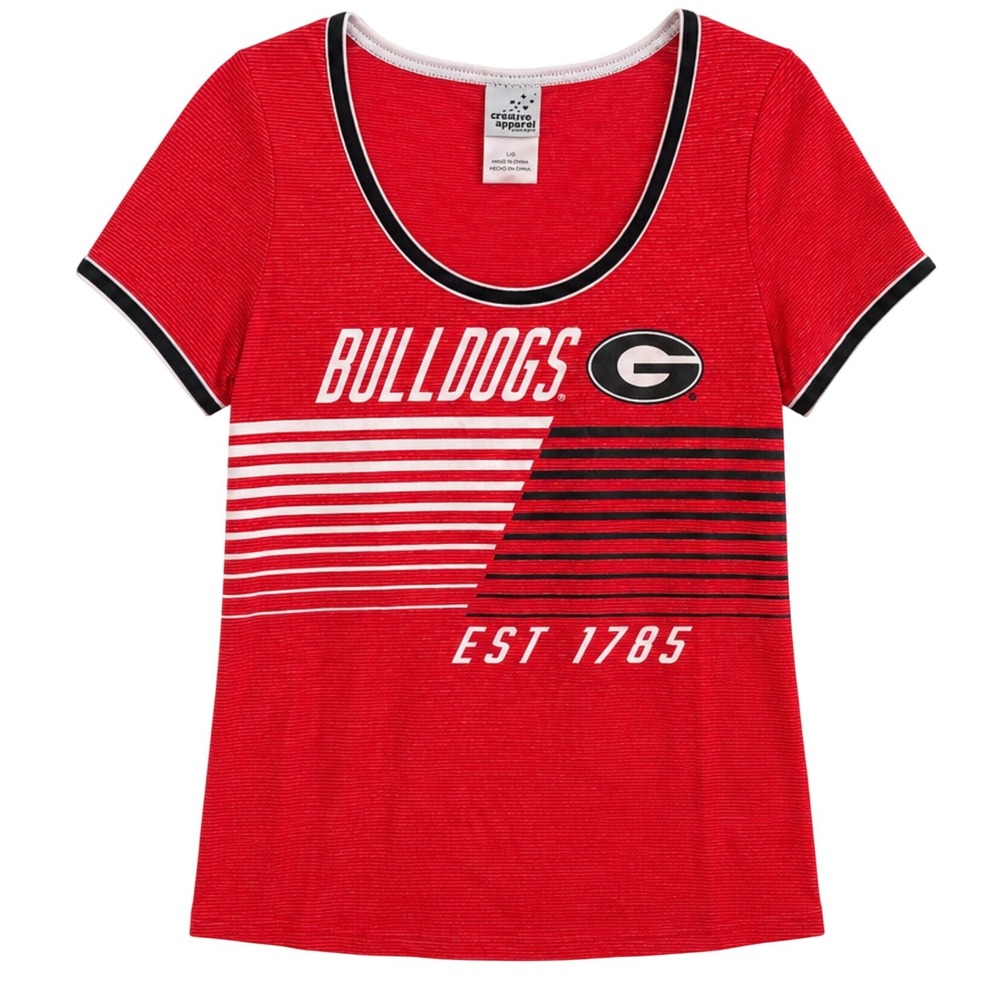 Creative Apparel Georgia Bulldogs NCAA Red Scoop Neck T-Shirt‎ Womens Large